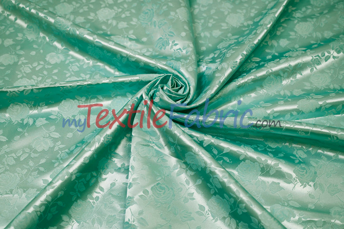 Satin Flower Brocade Polyester Fabric - Tone On Tone Embossed Floral, 58/60" Width (1 Yard)