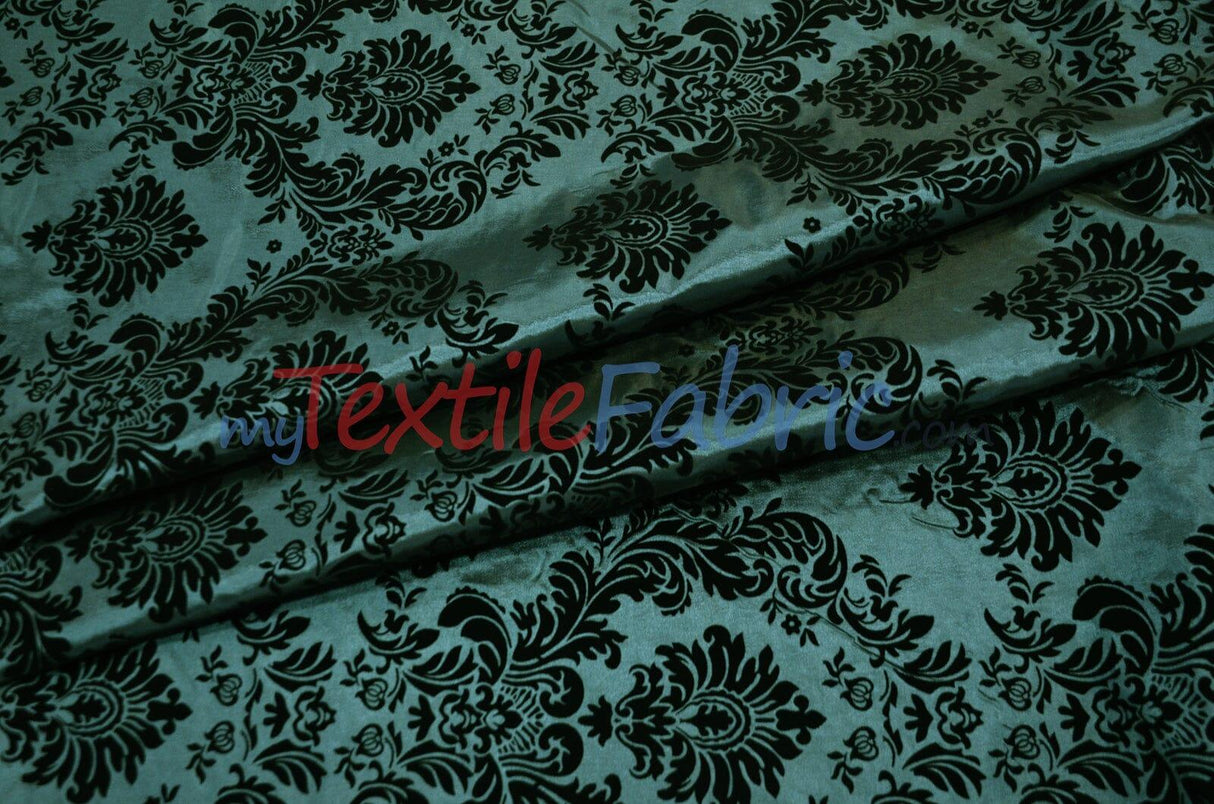 Damask Flocking Taffeta Fabric - Flocking Velvet Damask, 58/60" Width (1 Yard)