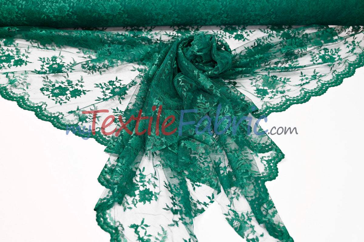 Chantilly Lace Polyester Fabric - Floral Embroidery, Sheer Mesh, 52" Width (1 Yard)
