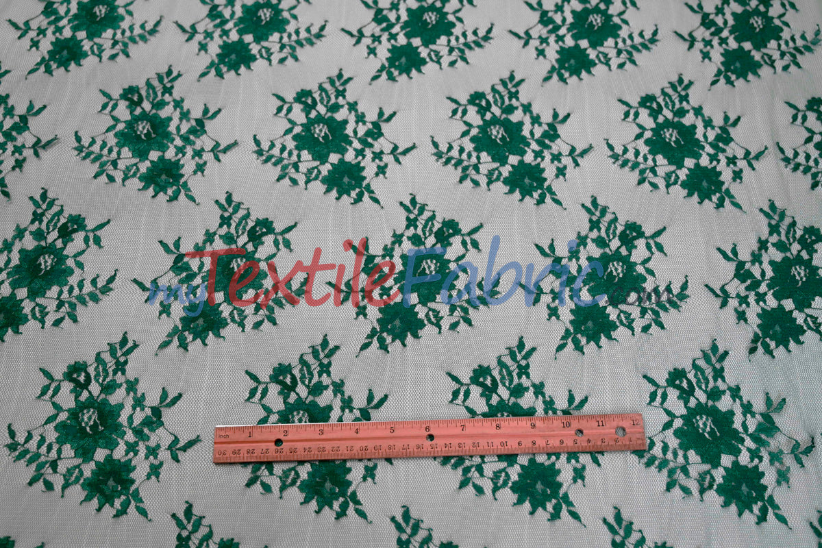 Chantilly Lace Polyester Fabric - Floral Embroidery, Sheer Mesh, 52" Width (1 Yard)