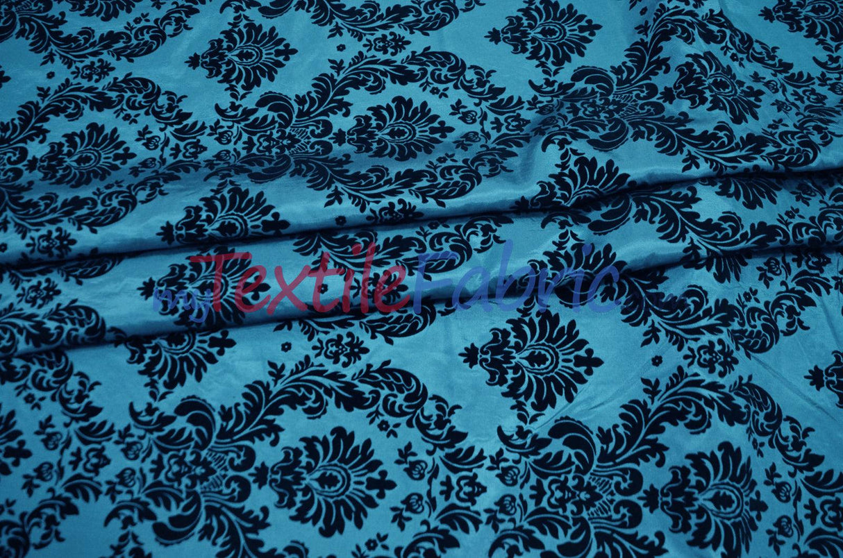 Damask Flocking Taffeta Fabric - Flocking Velvet Damask, 58/60" Width (1 Yard)