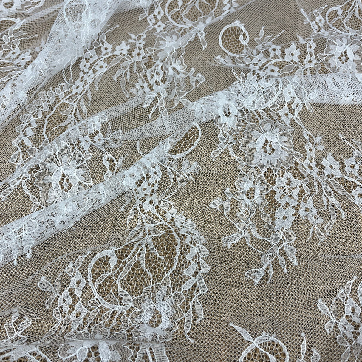 Embroidered Lace Fabric with Eyelash Scallop