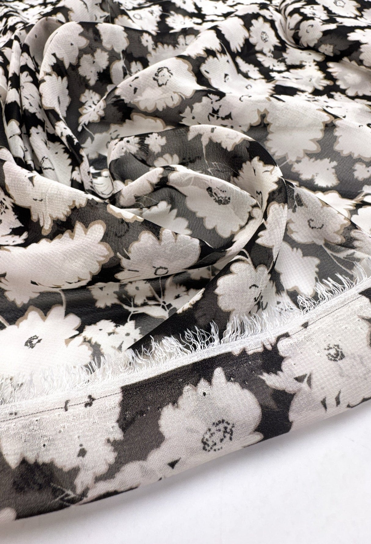 Polyester Chiffon Floral Print Beige Black