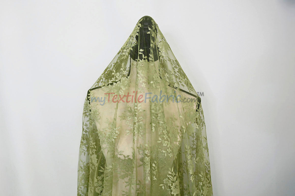 Chantilly Lace Polyester Fabric - Floral Embroidery, Sheer Mesh, 52" Width (1 Yard)