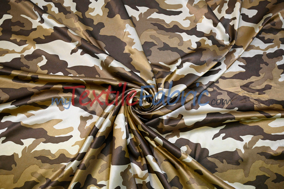 Army Camouflage Satin Print Polyester Fabric - Hunter Green Camouflage, 58/60" Width (1 Yard)