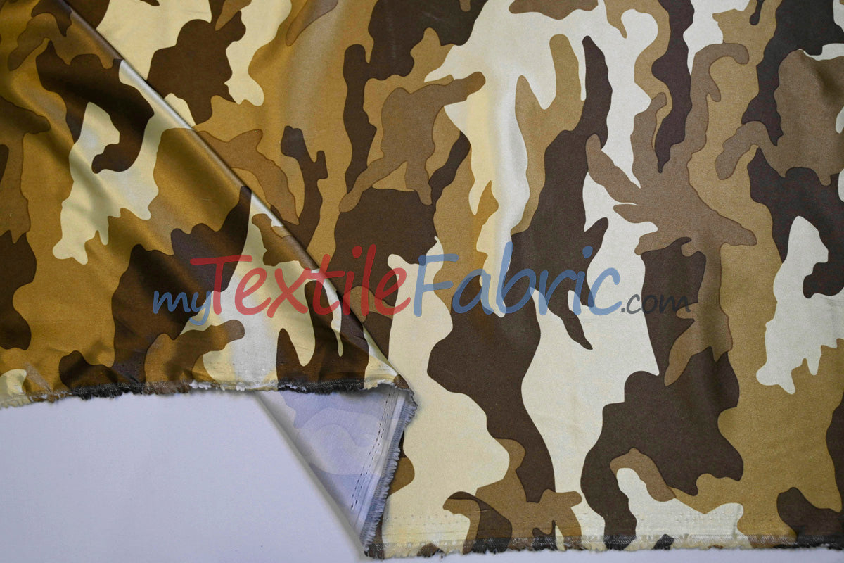 Army Camouflage Satin Print Polyester Fabric - Hunter Green Camouflage, 58/60" Width (1 Yard)