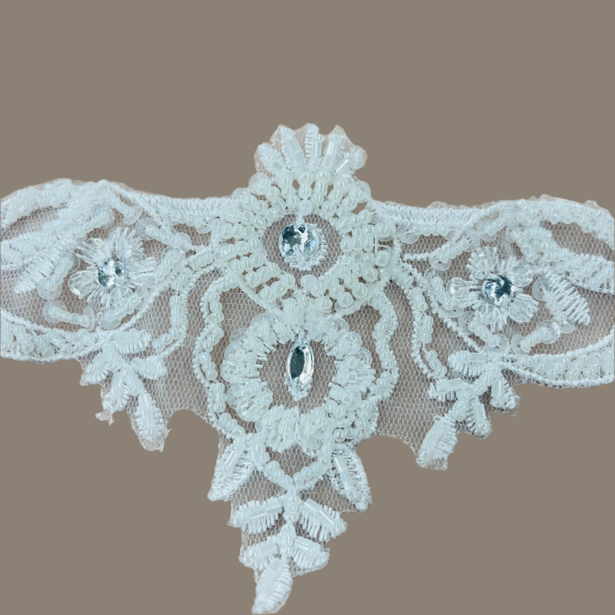 Beaded Lace Applique on Polyester Net Mesh
