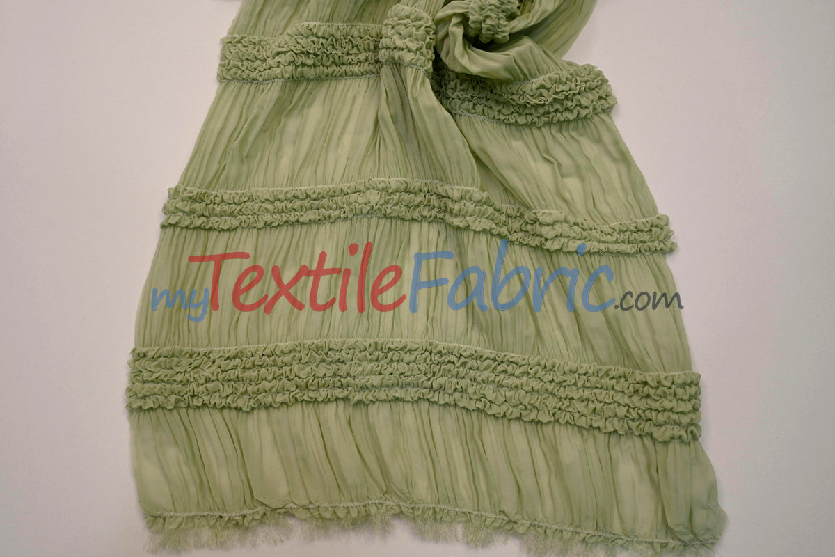Pleated Ruffle Chiffon Polyester Fabric - Lightweight Textured Semi-Sheer, 44/46" Width (1 Yard)