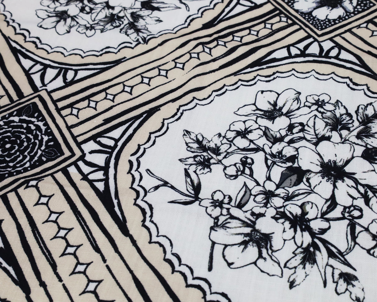 Round Faux Linen Tablecloth 120" Baroque