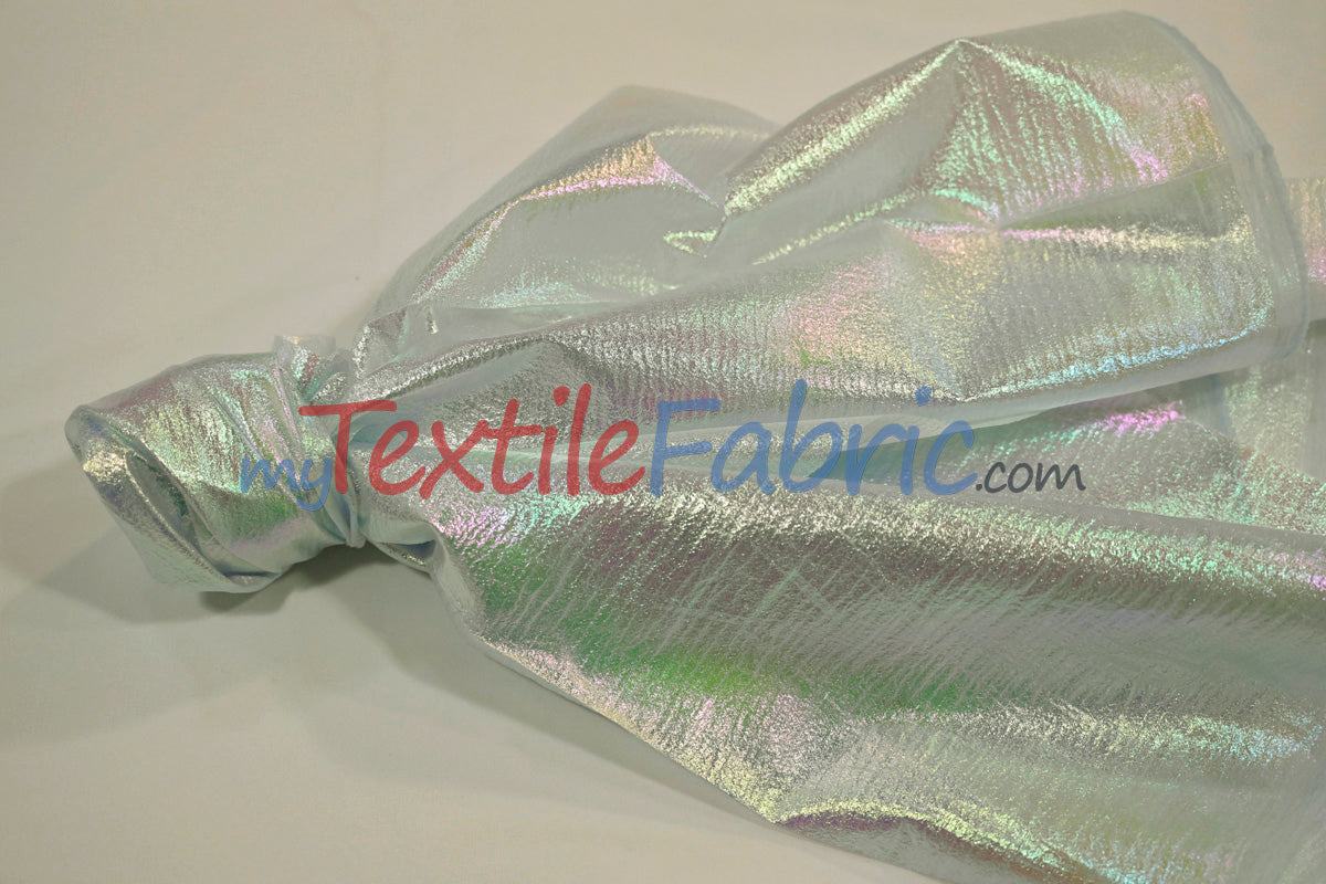 Oasis Hologram Polyester Fabric - Iridescent Sheer Organza, 58/60" Width, White, Pink, Baby Blue, Turquoise, Lavender, Black (1 Yard)