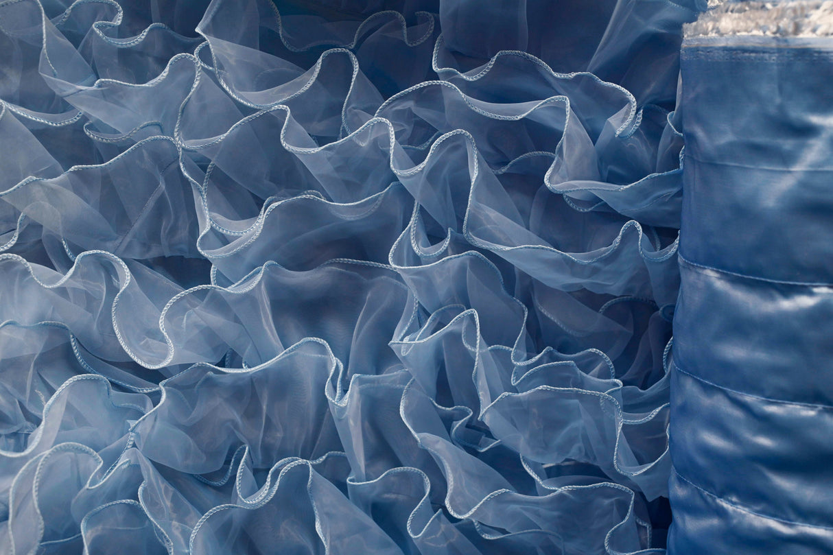 Organza Ruffled Taffeta Polyester Fabric - Layered Horizontal Ruffles, 57" Width, Multiple Colors (1 Yard)