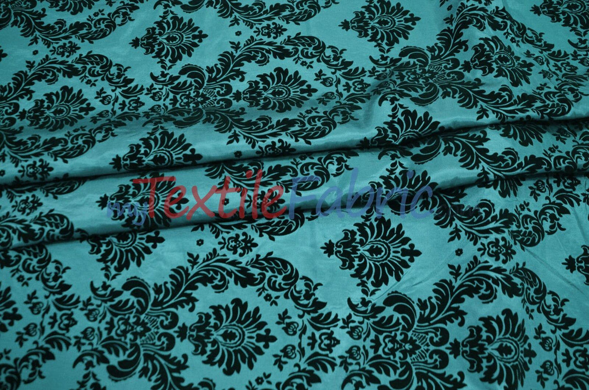 Damask Flocking Taffeta Fabric - Flocking Velvet Damask, 58/60" Width (1 Yard)
