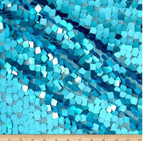 Dull Square Dazzle Polyester Fabric - Square Sequins, Sheer Mesh, 52" Width (1 Yard)