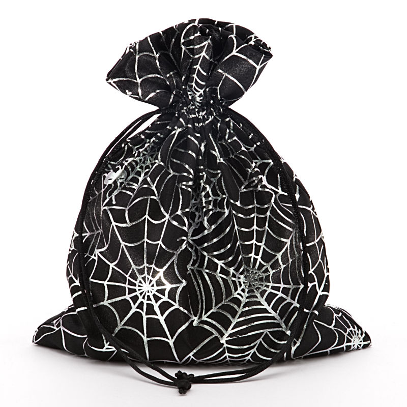 Spider Web Fabric Bags 6'':8'' x Black / Silver Satin - 12 EACH / PACKAGE