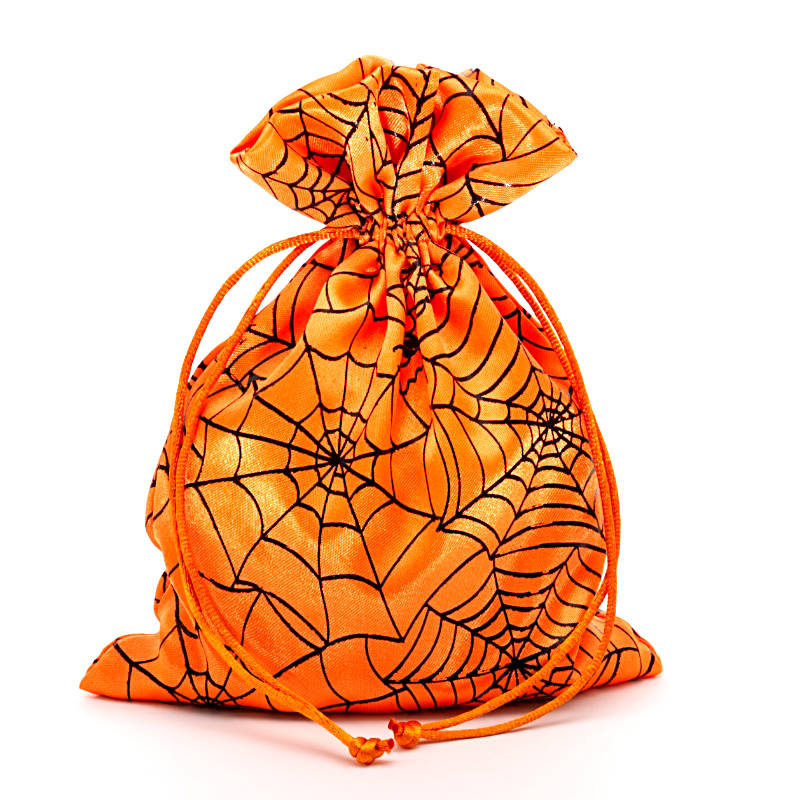 Spider Web Fabric Bags 8'':10 '' x Orange / Black Satin - 12 EACH / PACKAGE