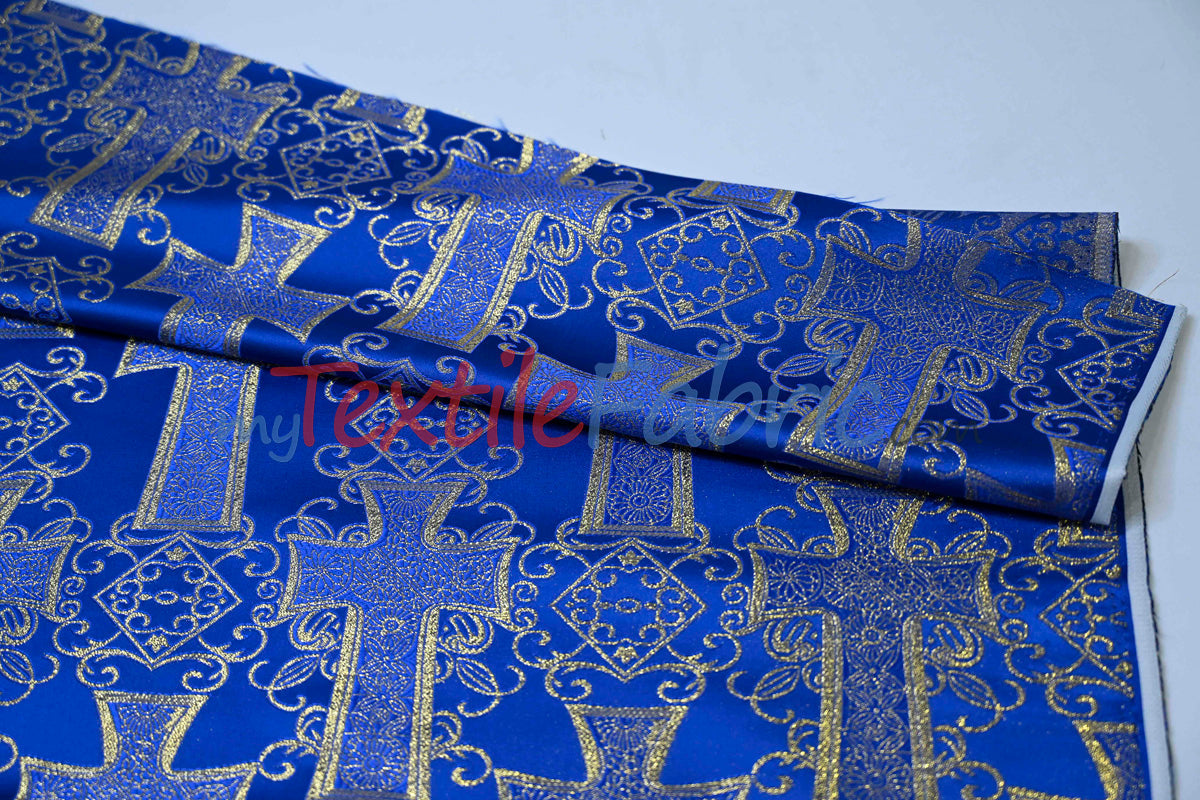 Religious Cross Brocade 100 Percent Polyester Fabric - Elegant Cross Motif, 60" Width (1 Yard)