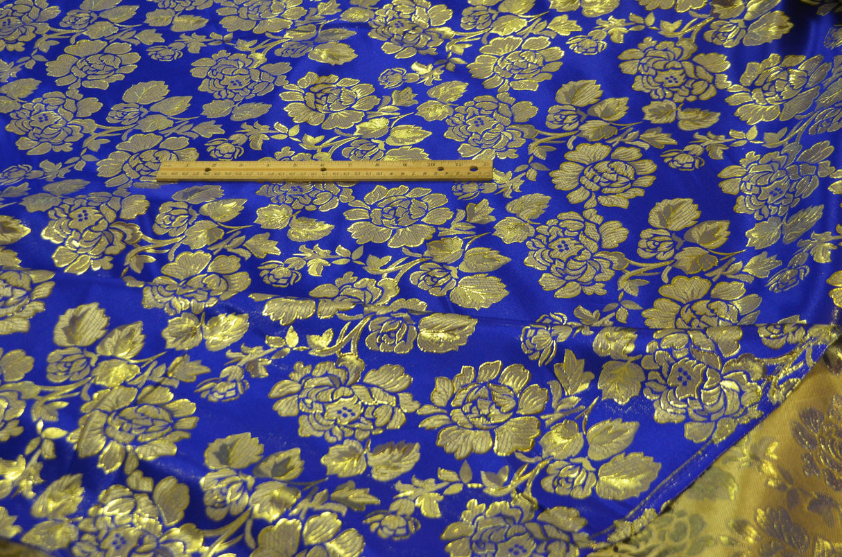 Oriental Metallic Big Flower Brocade Metallic Brocade Fabric - Fuchsia, Red, Flag Green, Royal, Purple, Floral Pattern, 58" Width (1 Yard)
