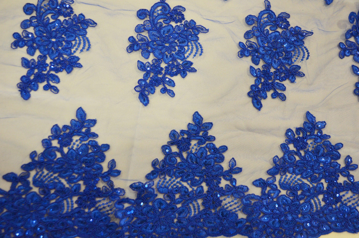Camilla Embroidery Polyester Fabric - Flower Embroidery With Sequins, Sheer Bridal Lace, 52" Width (1 Yard)