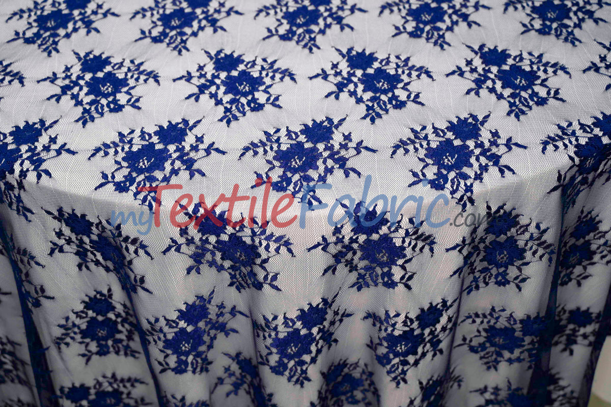 Chantilly Lace Polyester Fabric - Floral Embroidery, Sheer Mesh, 52" Width (1 Yard)
