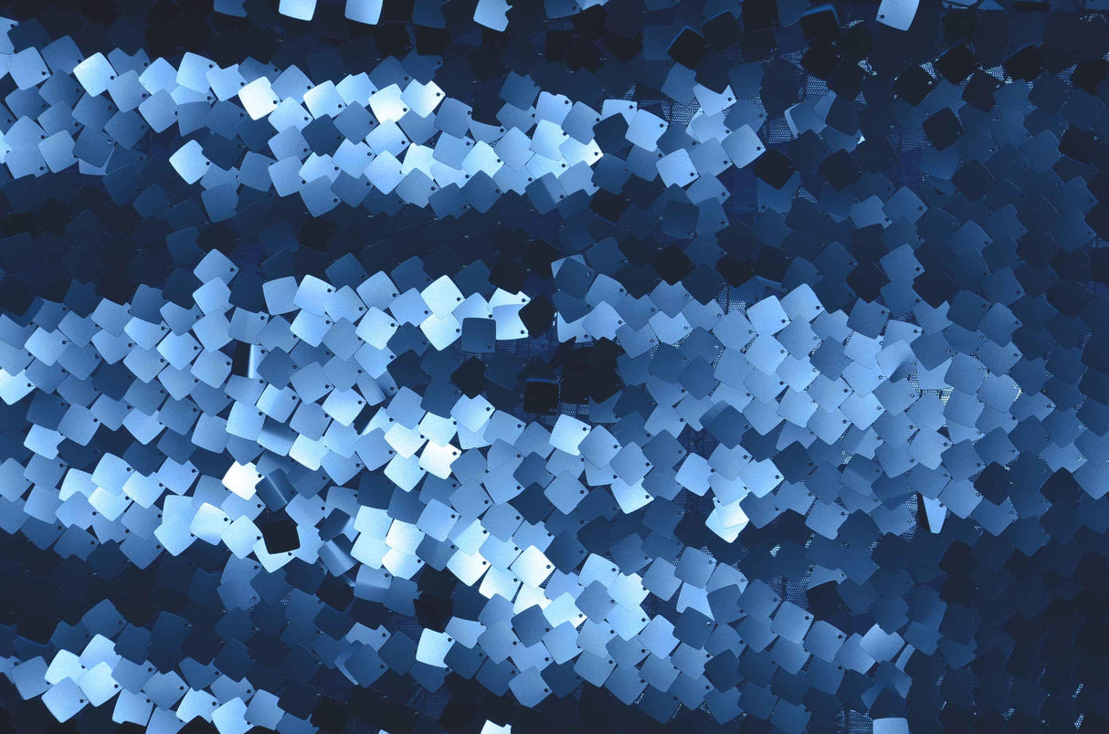 Dull Square Dazzle Polyester Fabric - Square Sequins, Sheer Mesh, 52" Width (1 Yard)