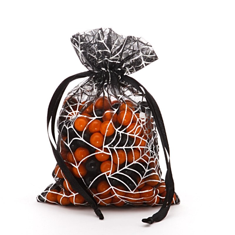 Spider Web Fabric Bags 6'':8 '' x Black / Silver Sheer - 12 EACH / PACKAGE