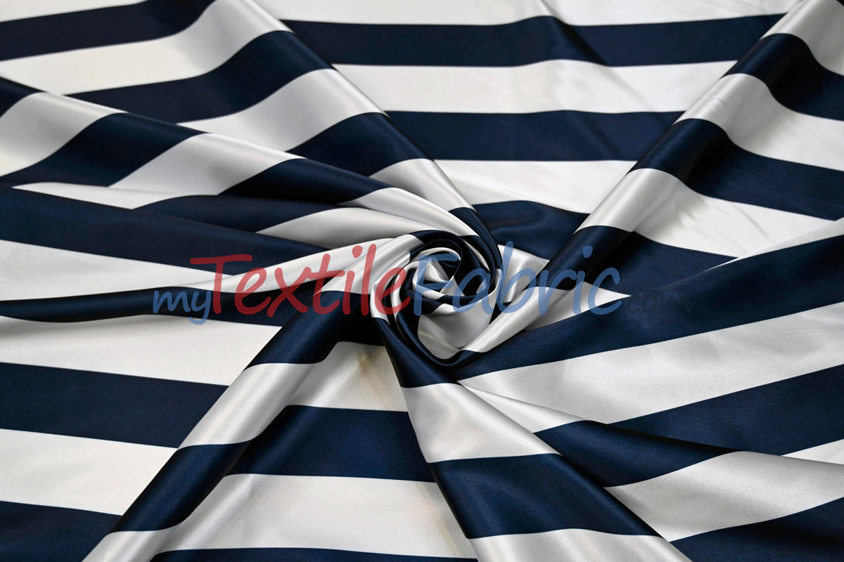 Stripe Satin Charmeuse Polyester Fabric - 2" Stripe, Multiple Colors, 58/60" Width (1 Yard)