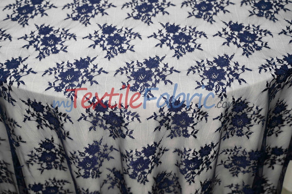 Chantilly Lace Polyester Fabric - Floral Embroidery, Sheer Mesh, 52" Width (1 Yard)