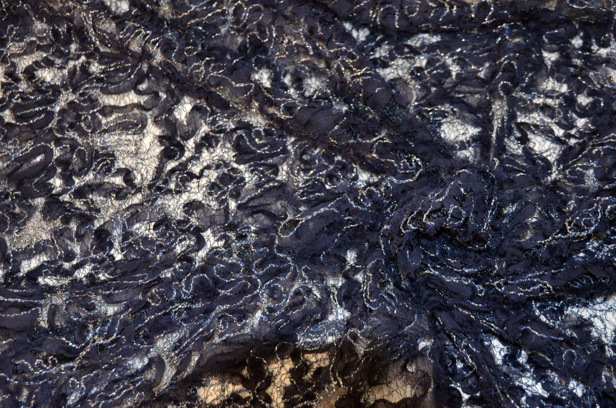 Enchanted Sheer Polyester Fabric - Metallic Floral Embroidery, 52" Width (1 Yard)