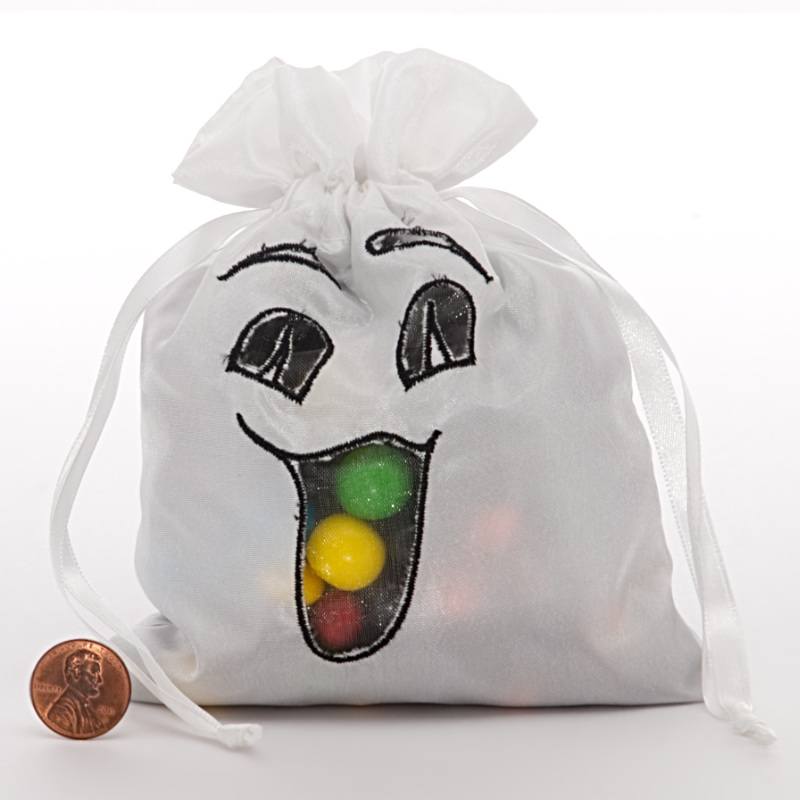 Halloween Taffeta Bags 5'':6 1/2'' x White Ghost Face - 6 EACH / PACKAGE