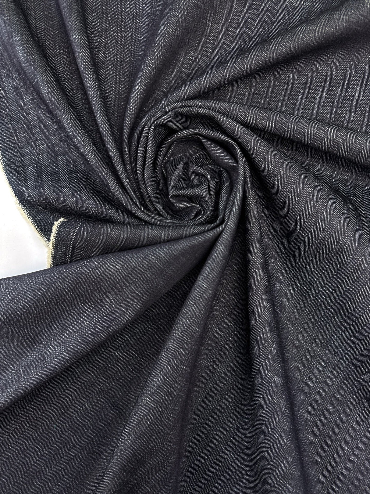 Cotton Denim Herringbone Blue