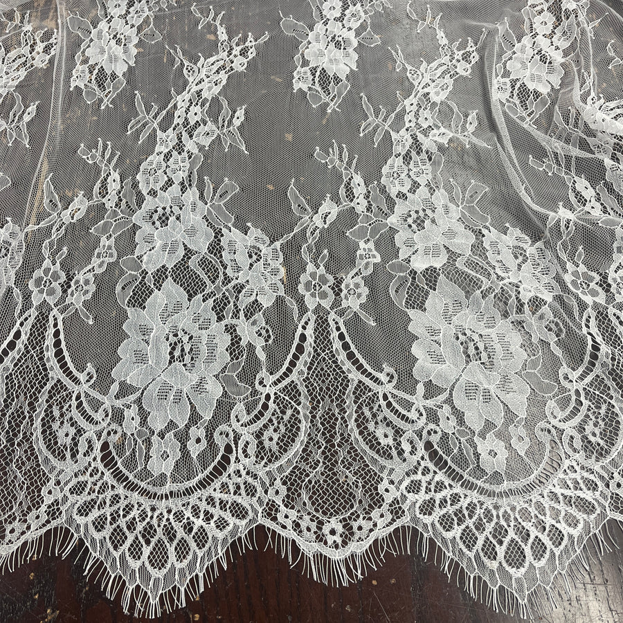 3 Yards Chantilly Embroidered Lace Fabric with Eyelash Scallop