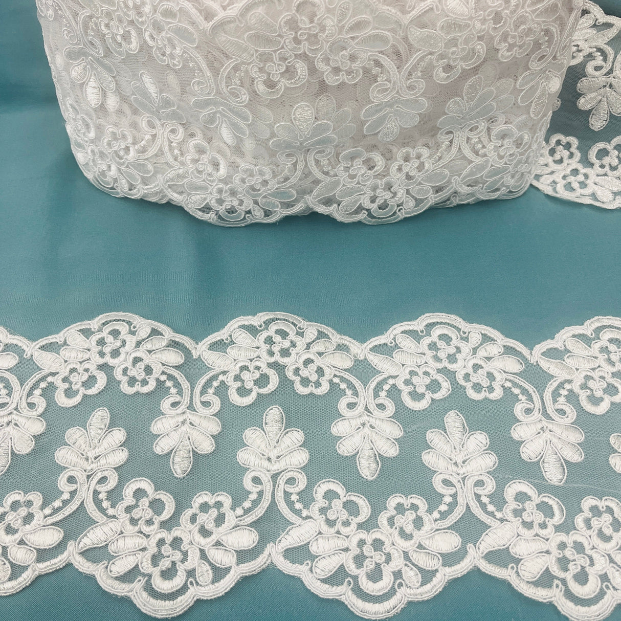 Corded Floral Lace Trim Ivory 6 Inch