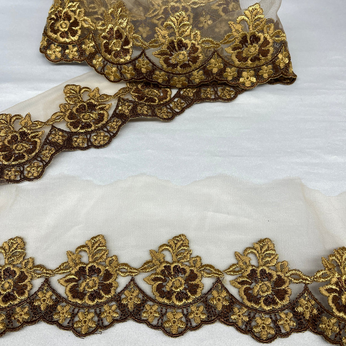 1 Yard Colorful Floral Lace Trimming on Net Mesh | 2.75" Wide | Handmade Embroidered Trim for Dresses & Costumes