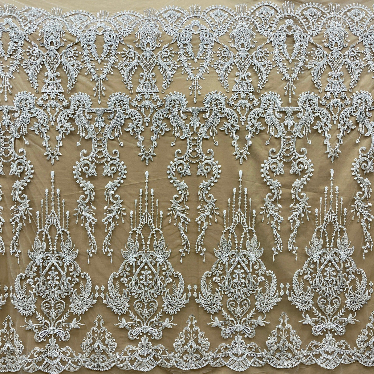 Beaded Embroidered Lace Mesh Fabric