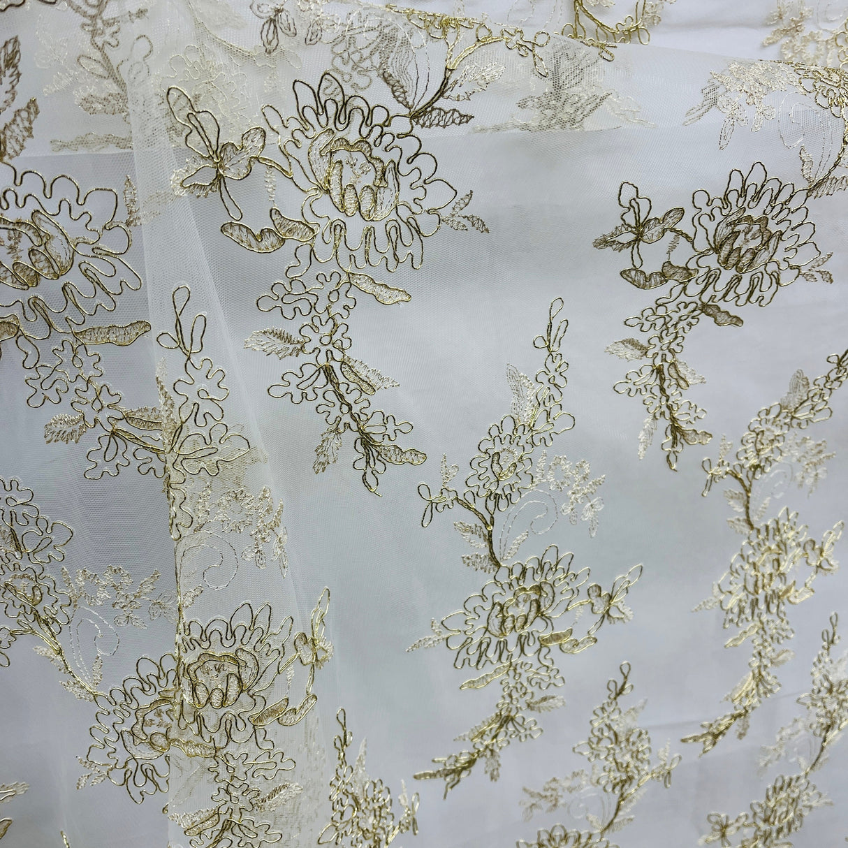 Corded Bridal Lace Fabric - Embroidered On 100 Percent Polyester Net Mesh, 51" Wide (1 Yard)