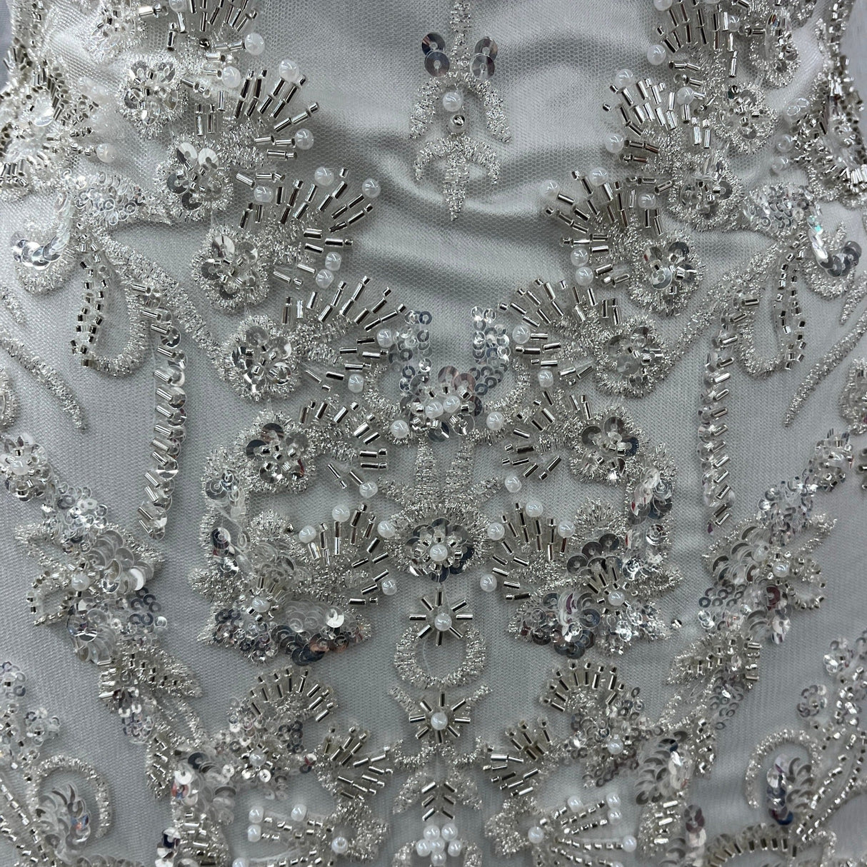 Beaded Lace Fabric on Polyester Net Mesh 50" Wide
