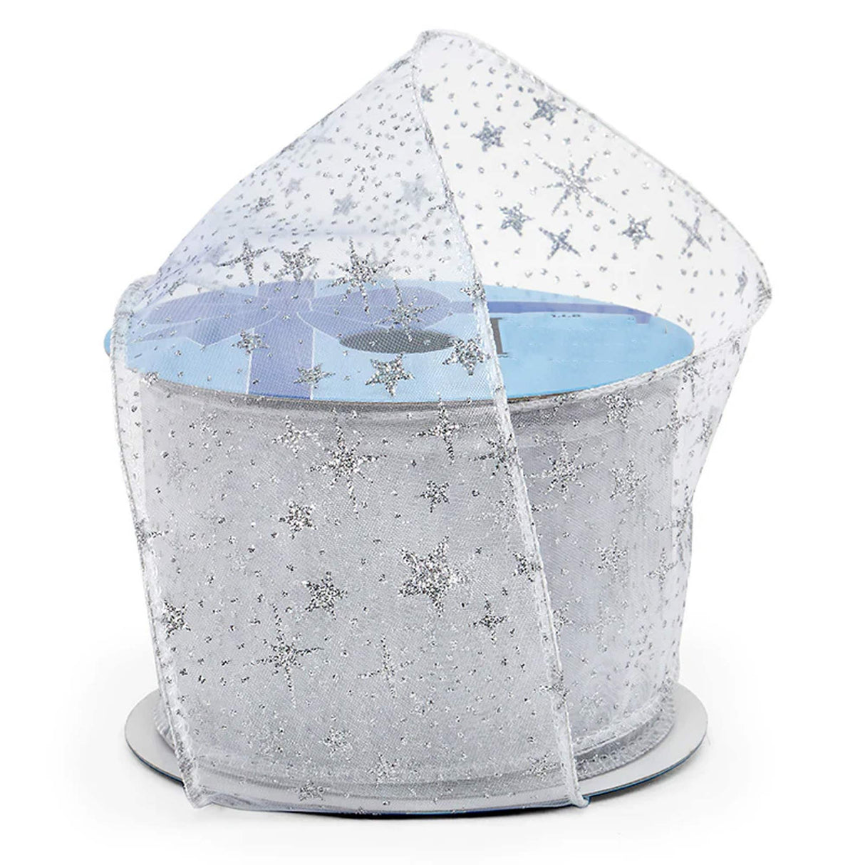 Glitter Stars On Wired Ribbon 2 1/2 '' X 10 yd 1 / ROLL Silver (Sheer)