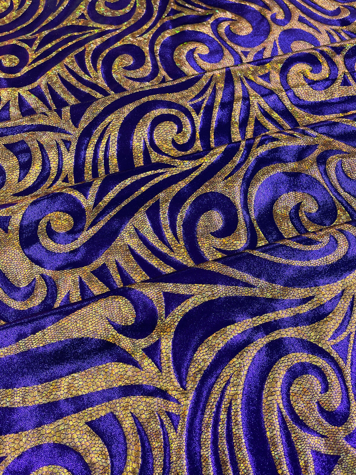 Foil Flame Spandex Fabric - Holographic Flame Print, 58" Width (1 Yard)