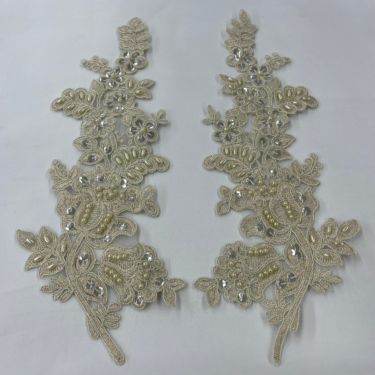 Beaded Floral Lace Applique on Polyester Mesh