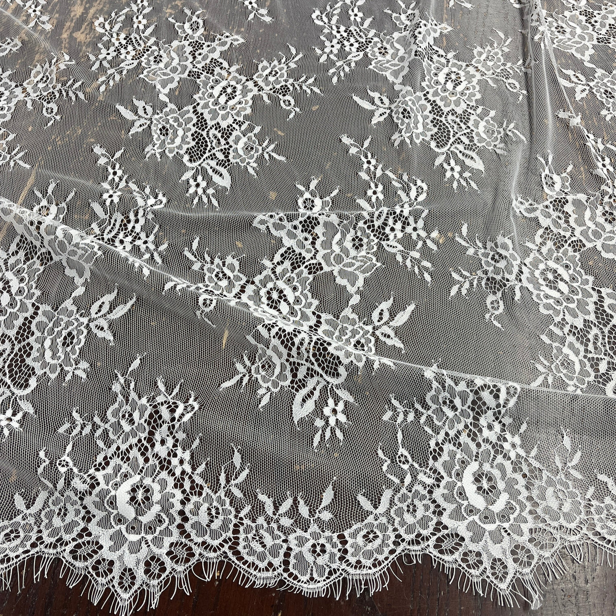 Embroidered Lace Fabric with Eyelash Scallop
