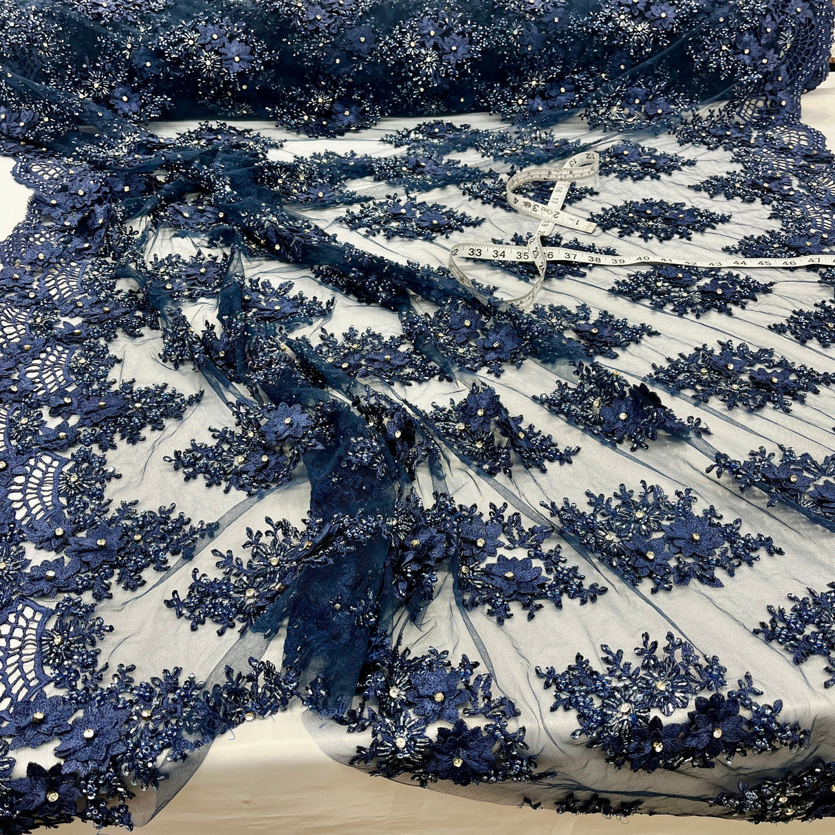 Beaded 3D Floral Lace Fabric