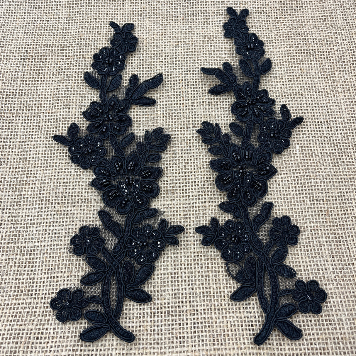 Beaded Corded Floral Lace Applique 100% Polyester Net Mesh
