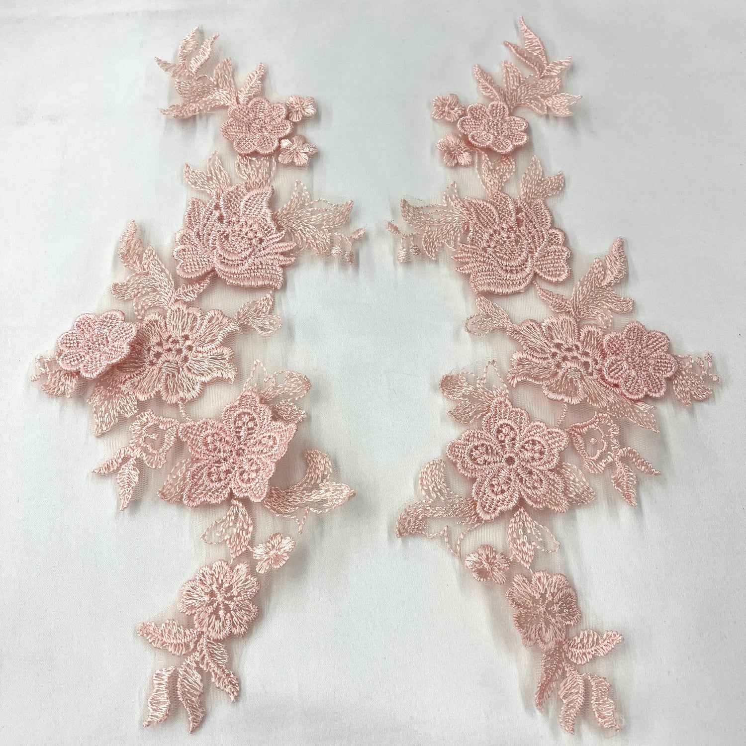 1 Pair 3D Floral Lace Applique Embroidered on 100% Polyester Net Mesh 12" x 4" Each Side