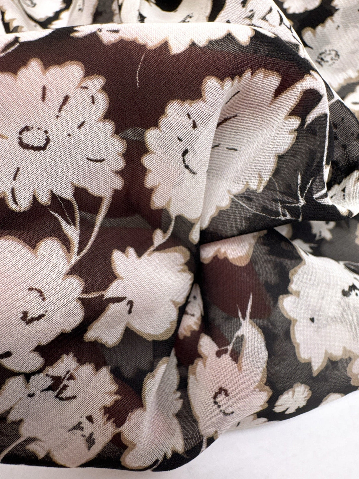 Polyester Chiffon Floral Print Beige Black