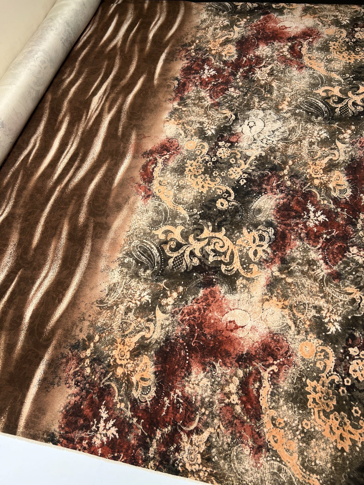 Italian Brown Beige Abstract Twill Fabric