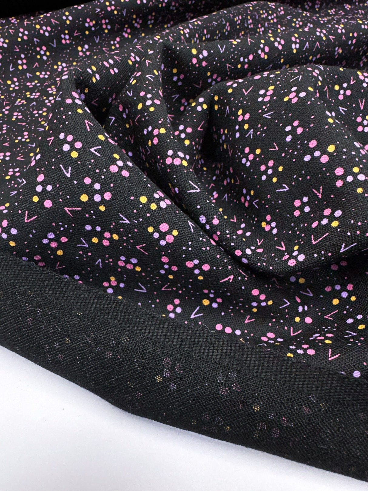 Virgin Wool Printed Black Pink Fabric