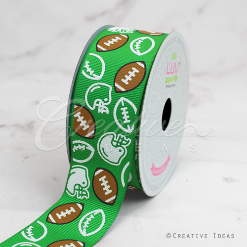 1 1/2" Grosgrain Football Helmets Ribbon-10 Yds (Green)