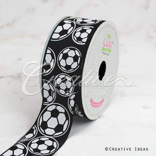 1 1/2" Grosgrain Soccer Balls Ribbon-10 Yds (Black)