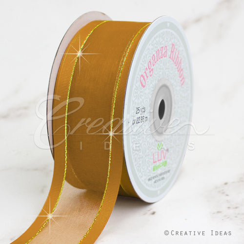 1 1/2" Organza With Satin And Gold Edge Ribbon - 25 Yards (Antique Gold)