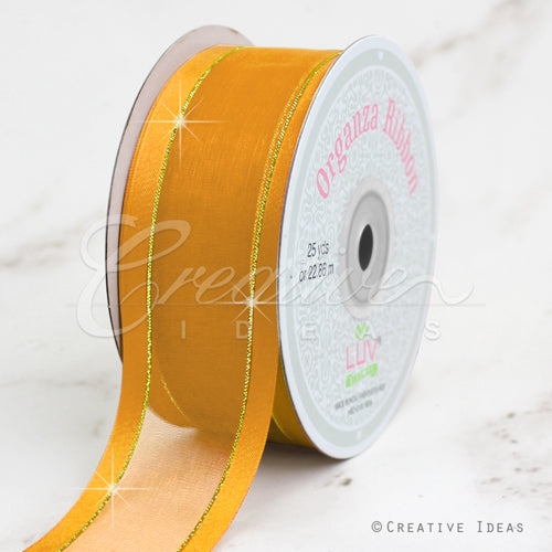 1 1/2" Organza With Satin And Gold Edge Ribbon - 25 Yards (Light Gold)